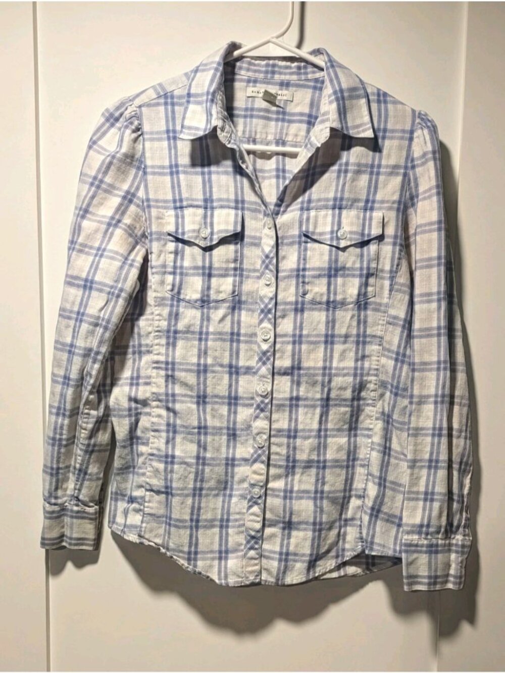 Banana Republic Gray Plaid Long Sleeve Button-Down Flannel Shirt XS